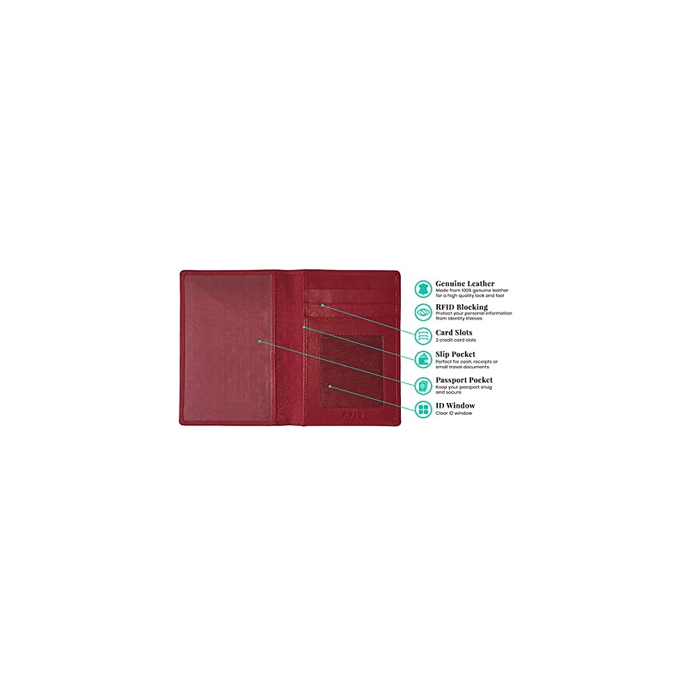 Porta Documentos y Tarjetas de piel para pasaporte rojo