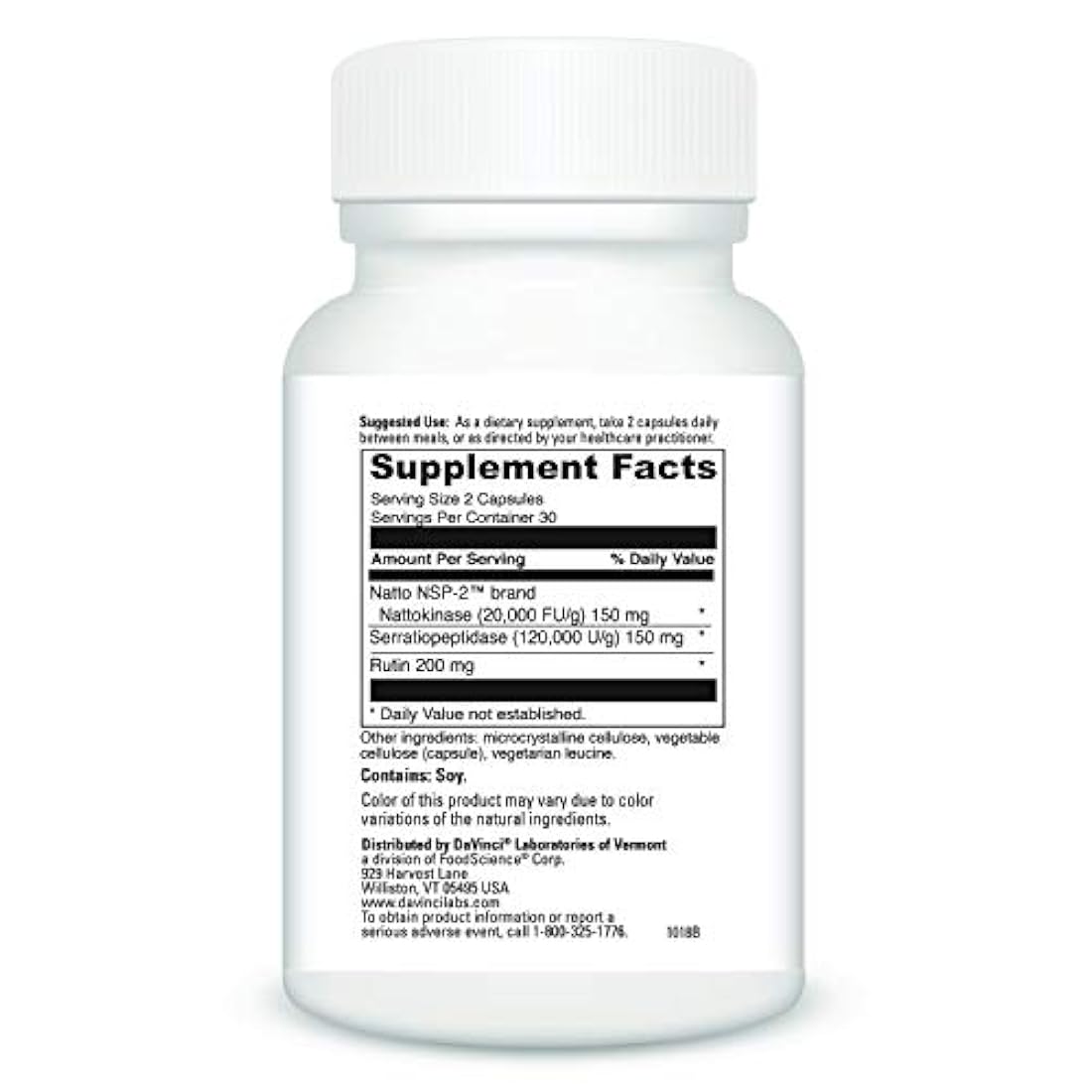 DaVinci Laboratories - Nattokinase Plus, Suplemento de Serrapeptase con Rutin, 60 Cápsulas Vegetarianas