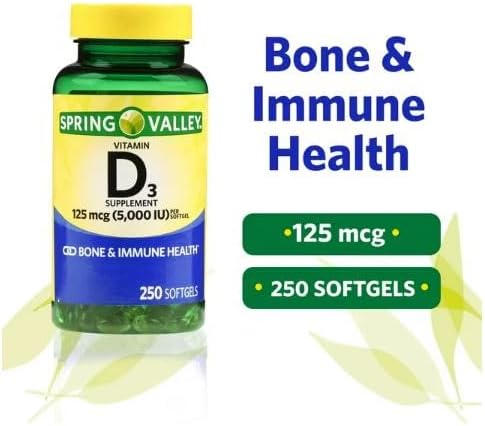 Suplemento de Vitamina D3 5000iu, 250 Cápsulas, No GMO