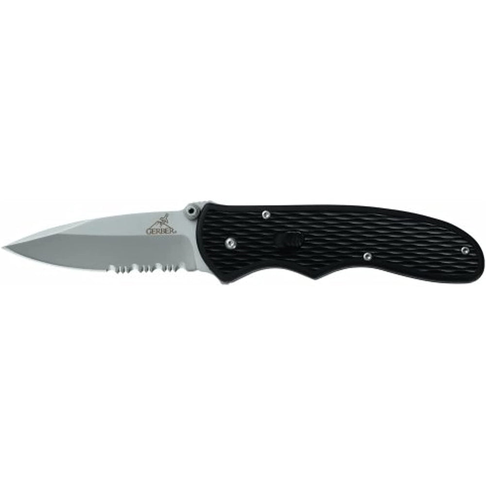 Cuchillo de extracción rápida, borde dentado, negro