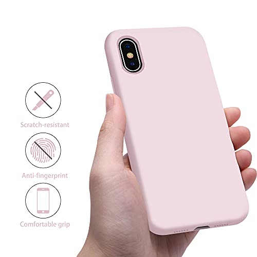 OTOFLY - Carcasa de silicona líquida a prueba de golpes, anti rayaduras y huellas dactilares, para iPhone Xs/ iPhone X, de 5.8 pulgadas (color rosa hielo)