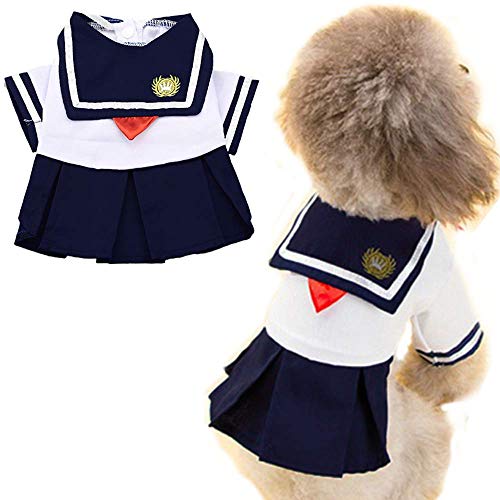 Disfraz traje de marinero para mascota, diseño de nudo rojo con lazo, falda cálida para gatos y perros, S