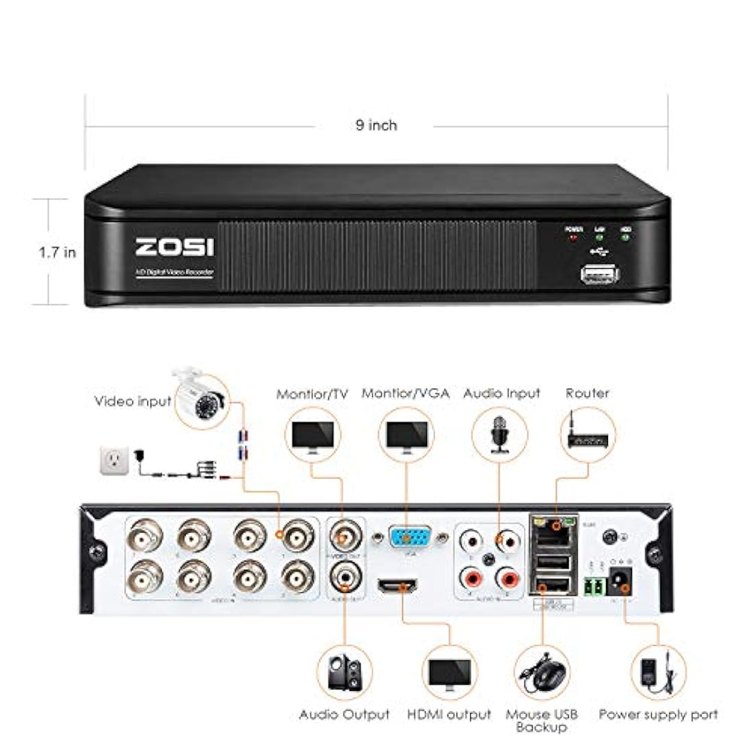 ZOSI H.265+1080p Sistema  cámara de seguridad para el hogar