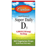 Carlson Super Daily D3, 6000 UI (150 mcg) por gota, corazón y salud inmune, vitamina líquida D3, suministro de 1 año, sin sabor, 365 gotas