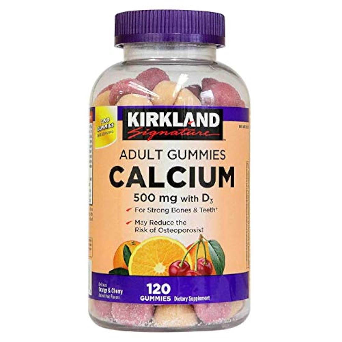 Kirkland Signature Calcio masticable con vitamina D3 gomas para adultos, 120 unidades x 1 botella