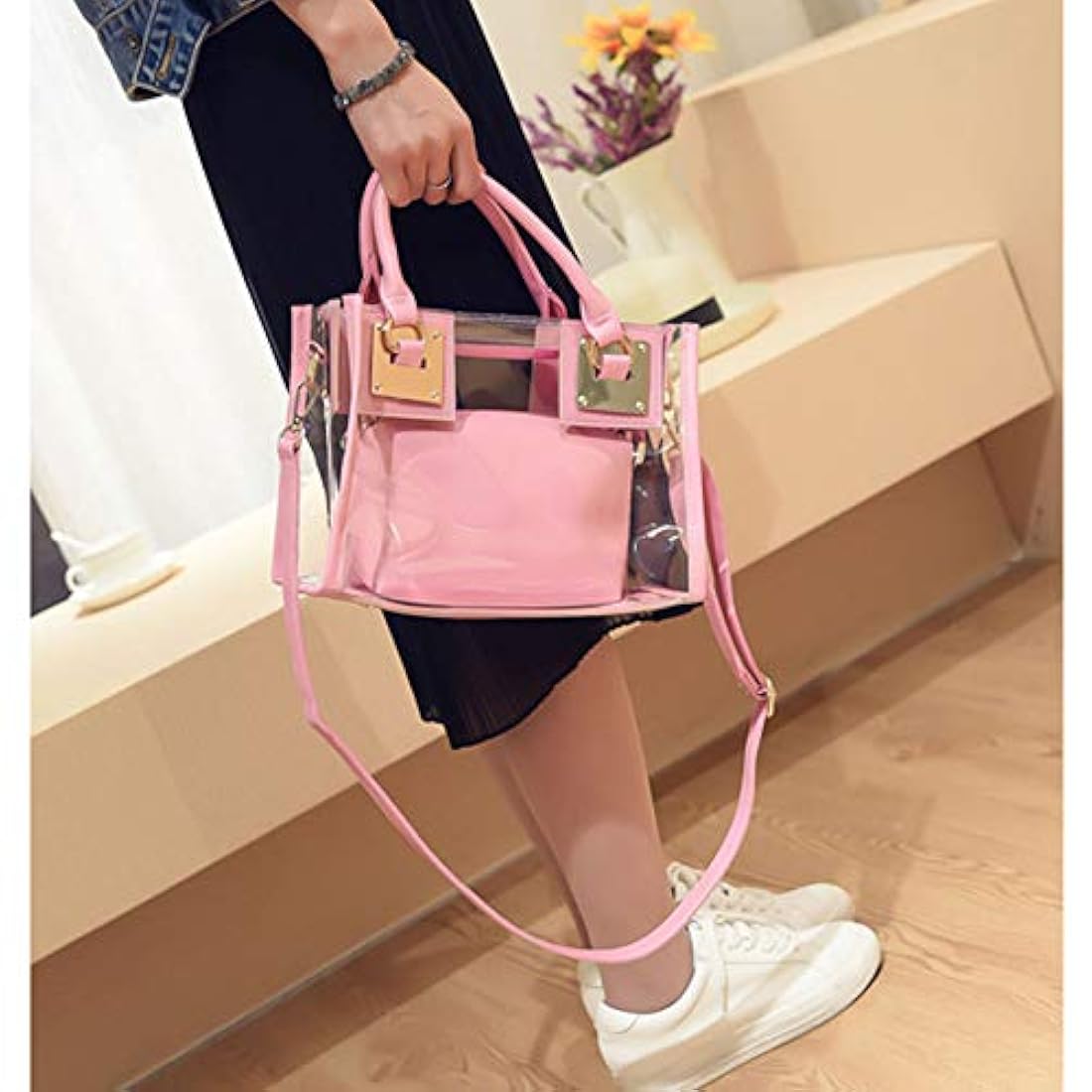 Bolso de hombro de PVC transparente y rosa, 2 piezas, COOBA