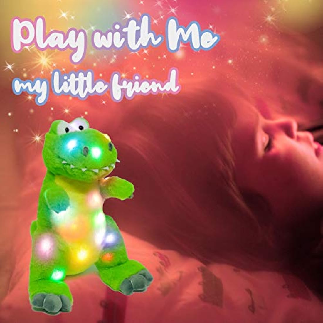 Peluche de dinosaurio color verde con luces LED. Hopearl