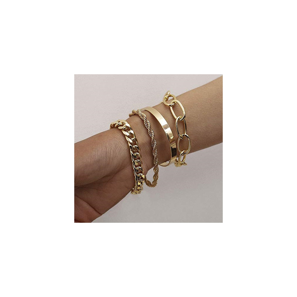 Pulseras Juego de 4 pulseras de cadena de plata para mujer