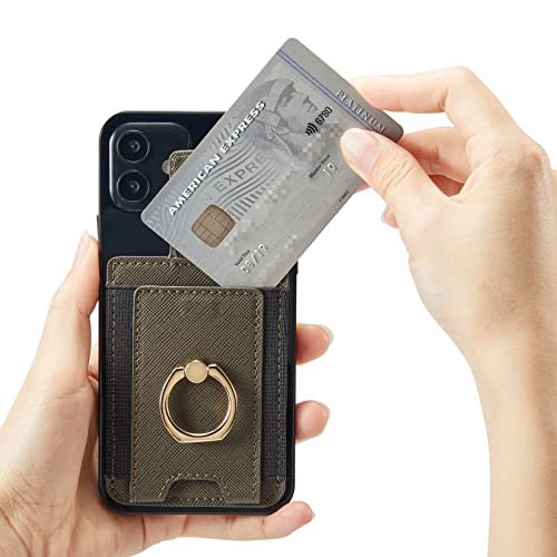 Tarjetero RFID para teléfono celular, tarjetero adhesivo de crédito para la parte posterior del teléfono para la mayoría de teléfonos inteligentes (verde + rojo ganado)