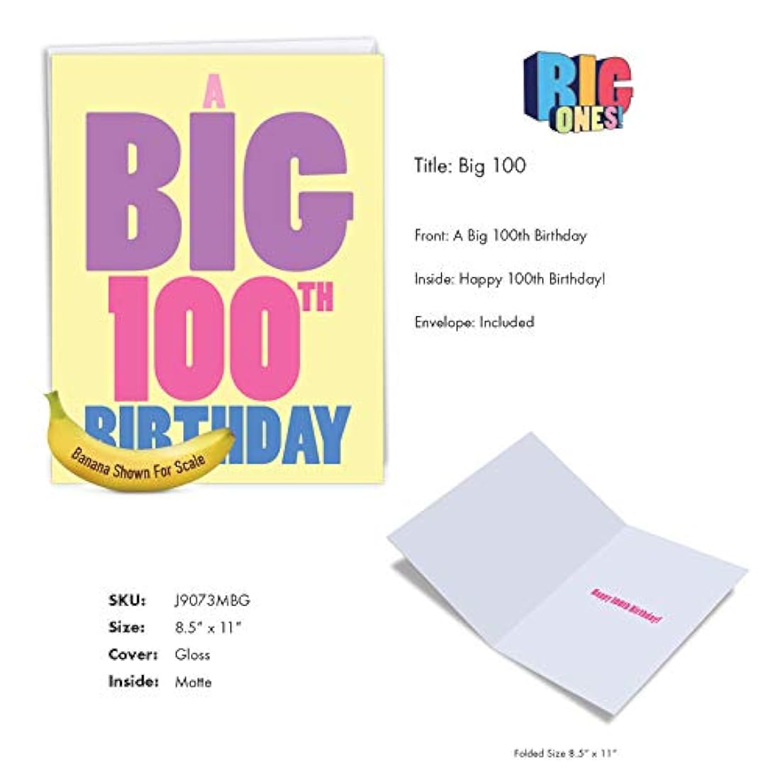 NobleWorks - Large Happy Birthday Greeting Card (8.5 x 11 Inch) - Group Congratulations, Big Milestone Celebration - Big 100 J9073MBG