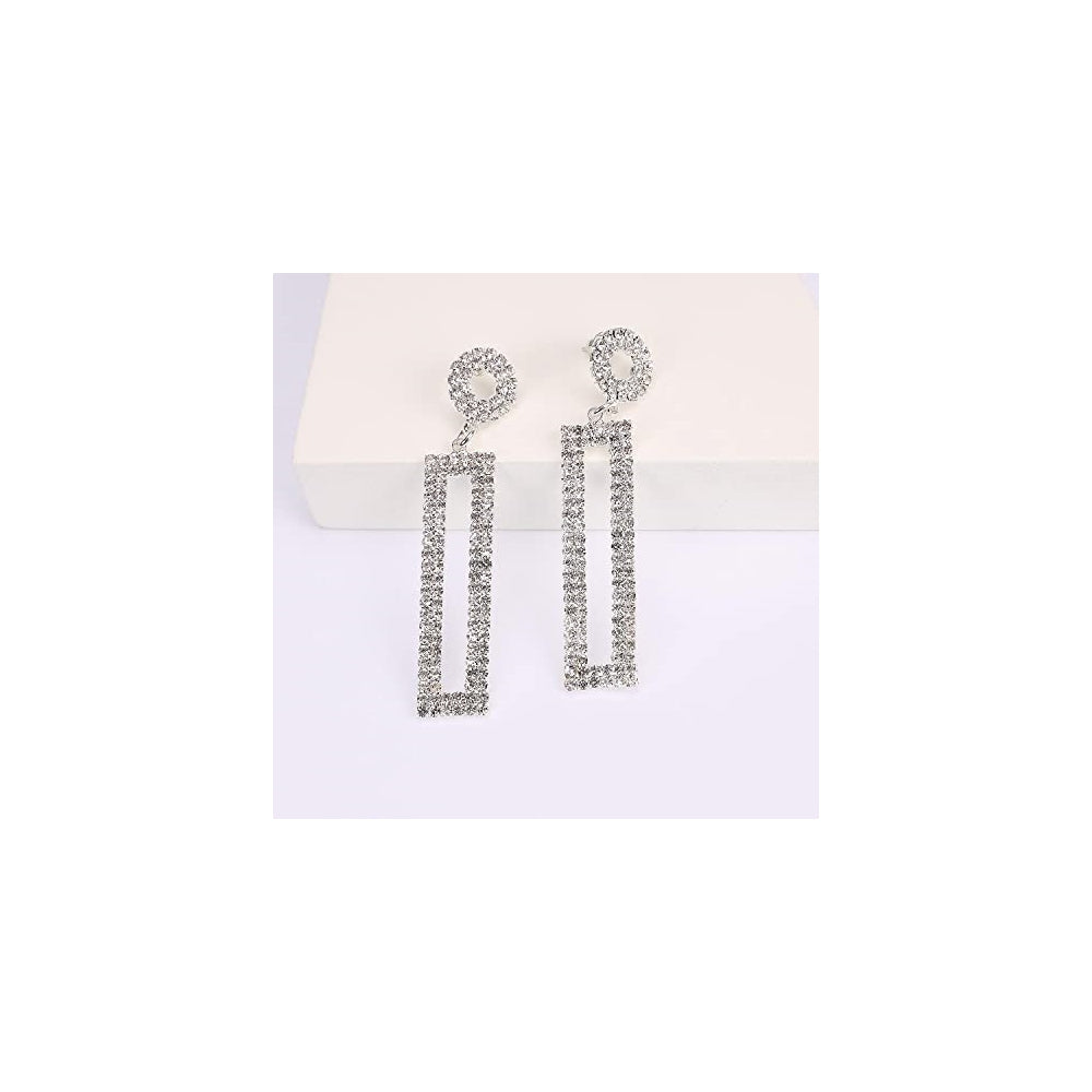 Aretes largos con diamantes de imitación rectangulares