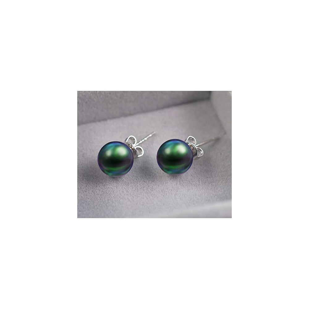 Aretes de perlas de plata con bola redonda para mujeres