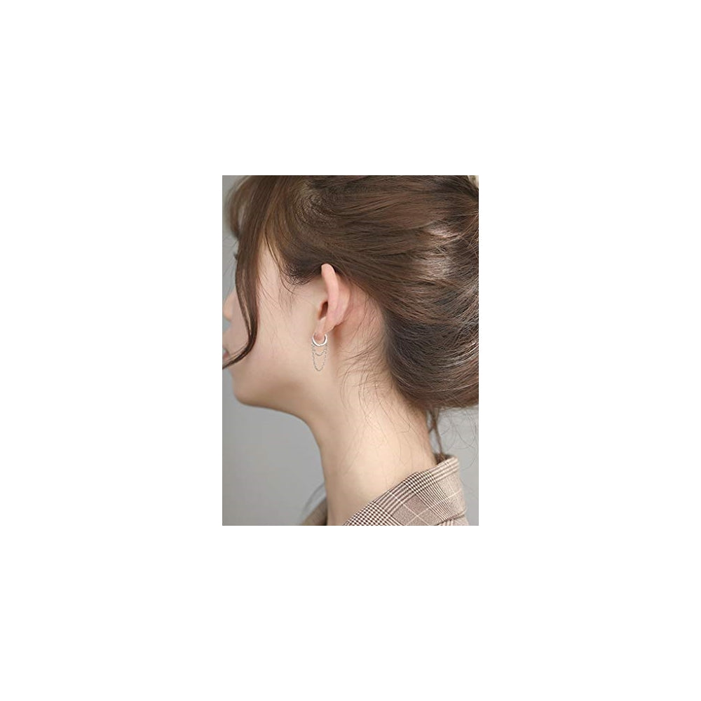 Aretes aro pequeños de plata con borla para mujeres