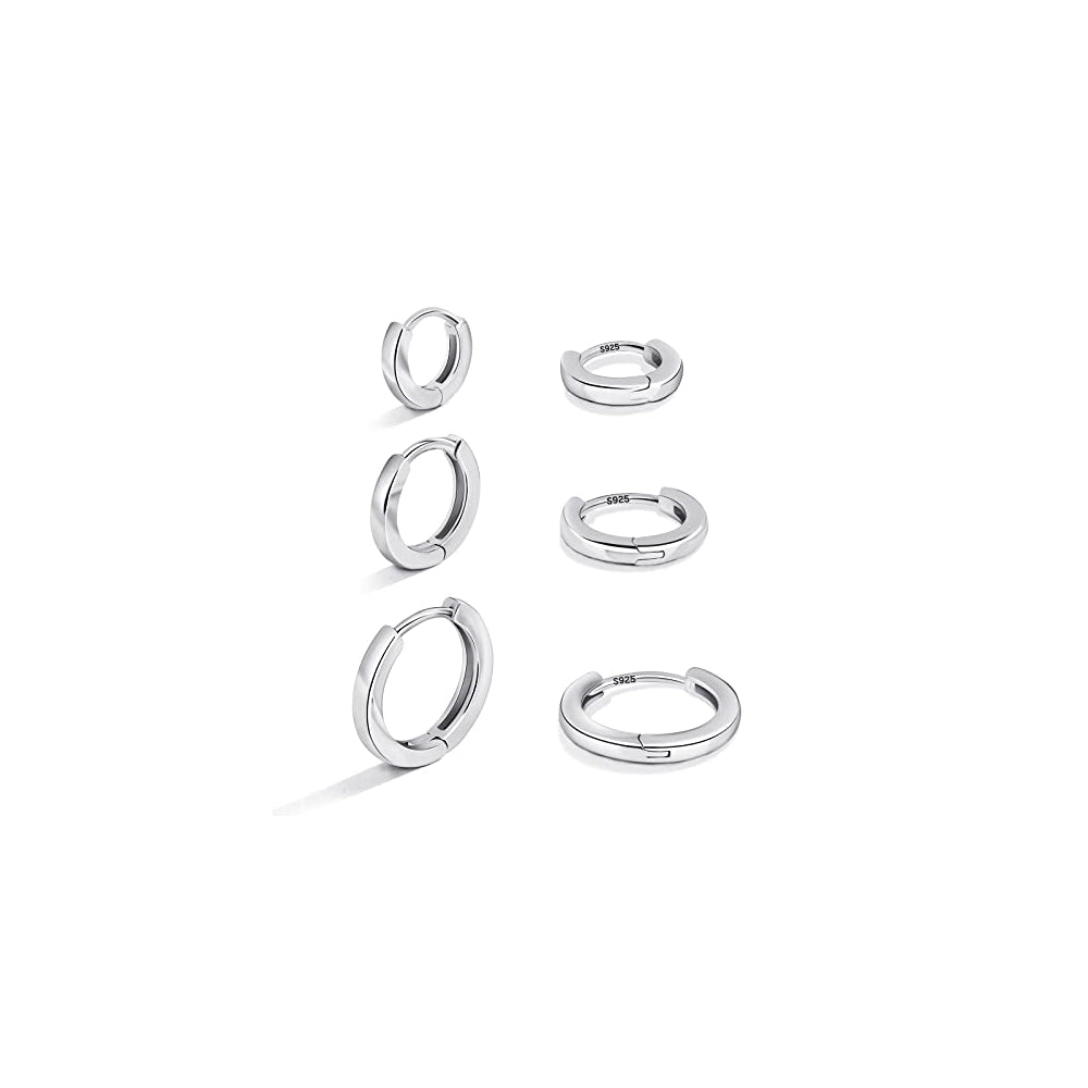Aretes de plata de aro 3 pares para mujer