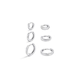 Aretes de plata de aro 3 pares para mujer