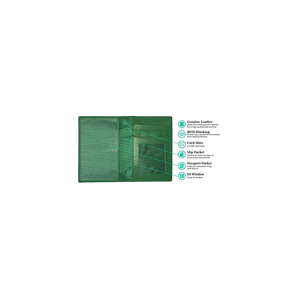 Porta Documentos y Tarjetas de piel para pasaporte verde