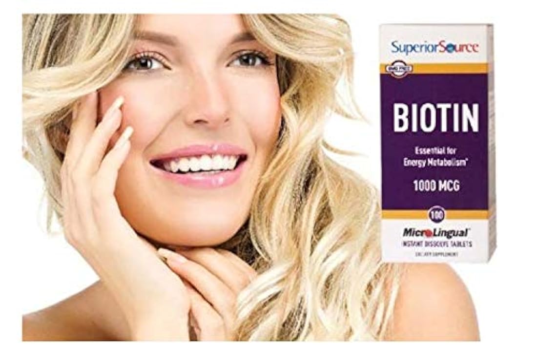 Superior Source Biotina [1000 mcg] Sublingual Instant Dissolve Tablets - Vitaminas para el crecimiento del cabello, la piel y las uñas - 100 unidades