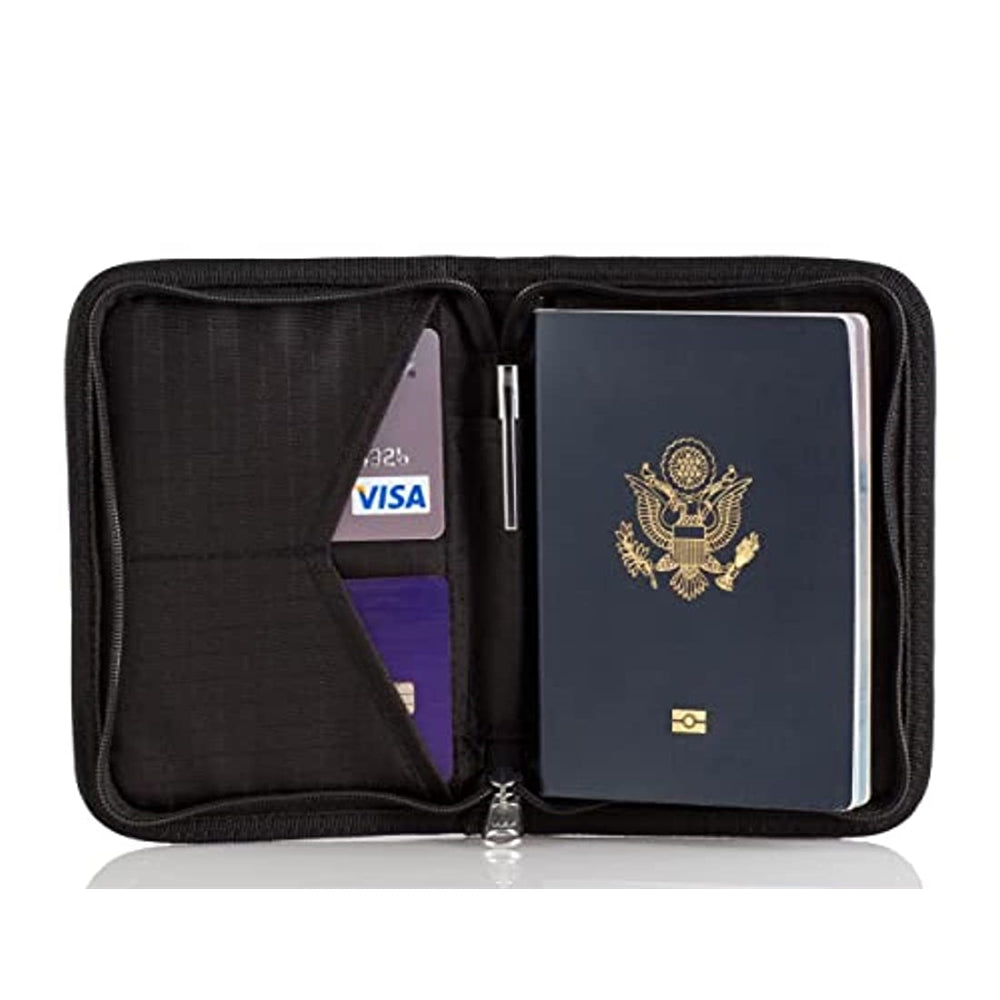 Portadocumento de viaje estilo cartera con bloqueo RFID