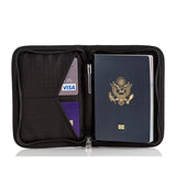 Portadocumento de viaje estilo cartera con bloqueo RFID