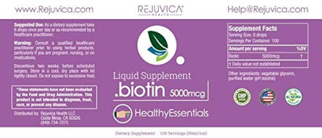 Biotina esencial para cabello saludable, piel y uñas | Conveniente cuentagotas líquido absorbe rápido y sabe genial.