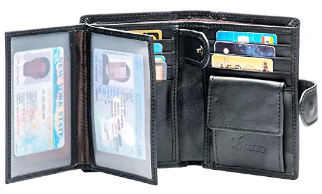 Gran RFID de cuero soporte de tarjeta triple de cierre