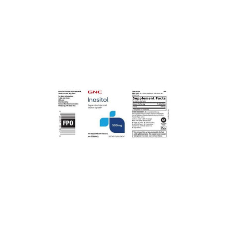 Suplementos GNC Inositol 500 mg, 100 tab  función celular