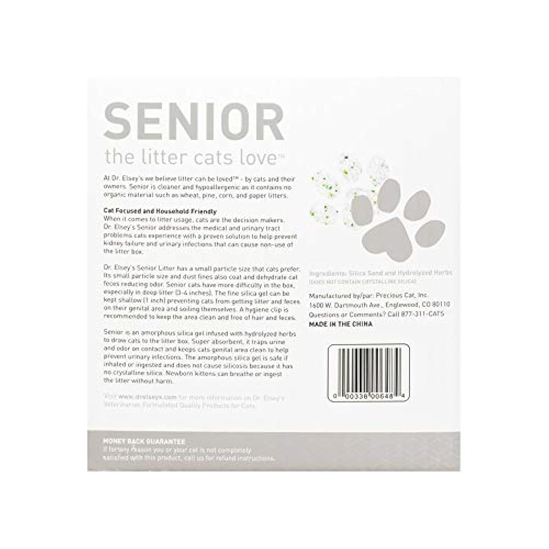 Precious Cat Dr. Elsey 's Senior Cat Litter, 8 libras.