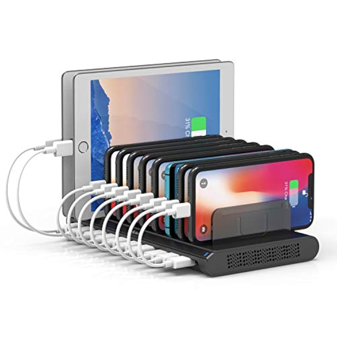 Estación de carga USB para 10 puertos con 2,4 A/negro/60 W.