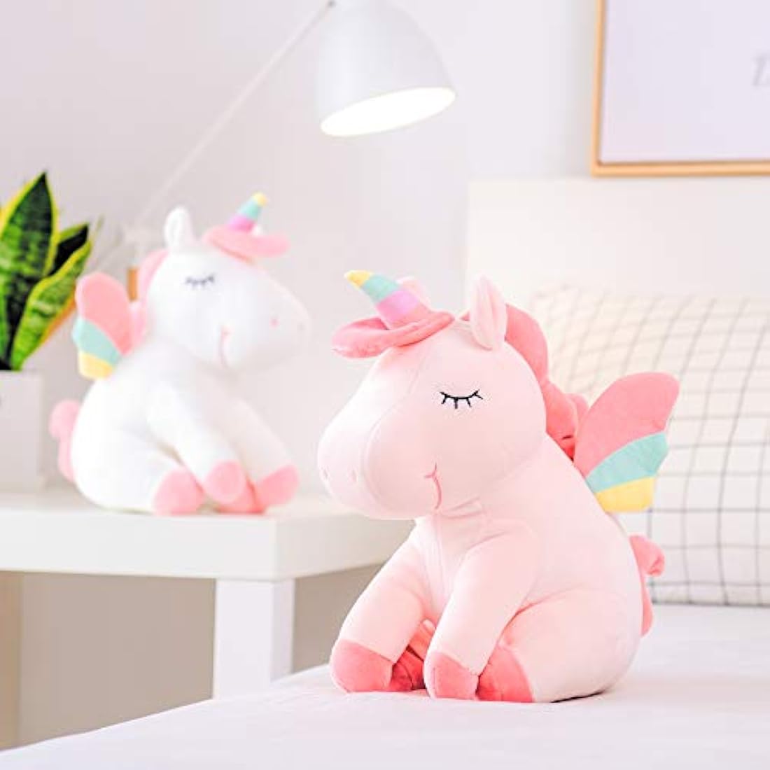 Unicornio peluche juguetes niñas regalos con alas arco iris blanco 12 pulgadas