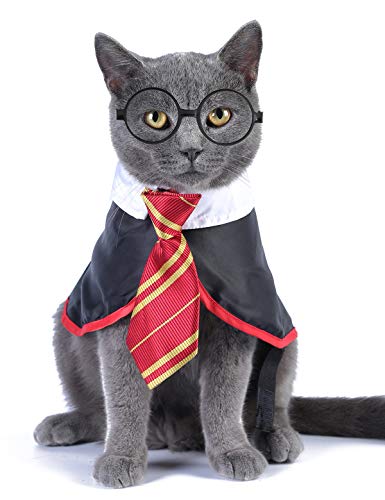 Impoosy - Disfraz de Halloween de mago para gatos y perros pequeños, prenda para mascotas, vestimenta linda, camisa para cachorros con lentes (talla S)