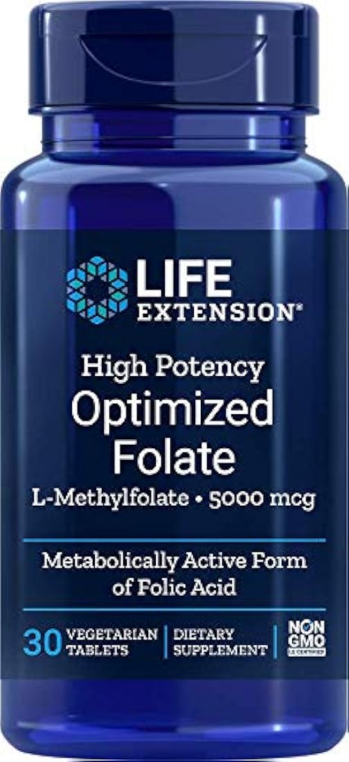 Life Extension High Potency Optimized Folate L-Methylfolate 5000 mcg 30 comprimidos vegetarianos - 4-Pak
