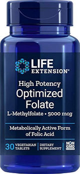 Life Extension High Potency Optimized Folate L-Methylfolate 5000 mcg 30 comprimidos vegetarianos - 4-Pak