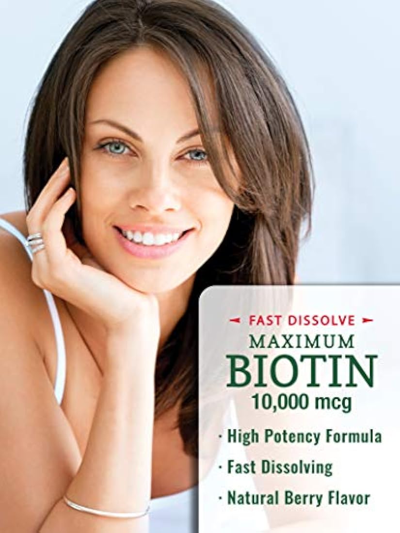 Biotin 10000mcg | 120 comprimidos de disolución rápida | Máxima fuerza | Suplemento para piel y uñas del cabello | Sabor natural de bayas | Vegetariano, sin OMG, sin gluten | por Nature 's Truth