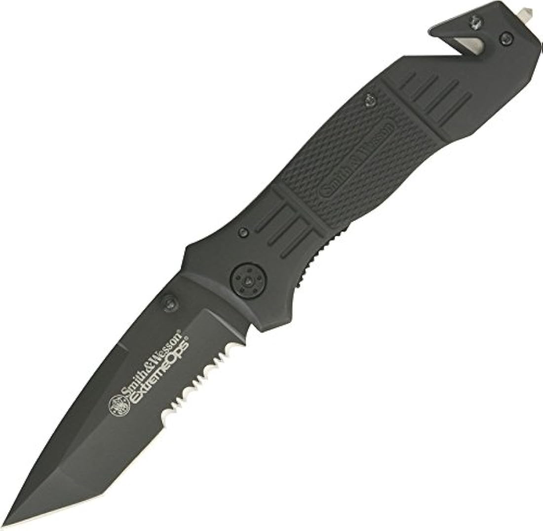 Cuchillo plegable, con traba, parcialmente aserrado