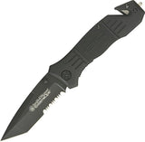 Cuchillo plegable, con traba, parcialmente aserrado
