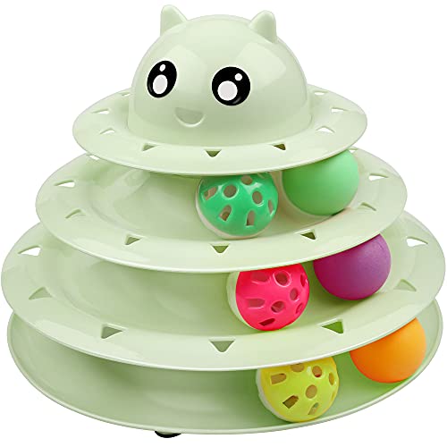 UPSKY Rodillo de juguete para gatos de 3 niveles con seis bolas de colores interactivos, divertido rompecabezas de ejercicio físico mental para gatitos.