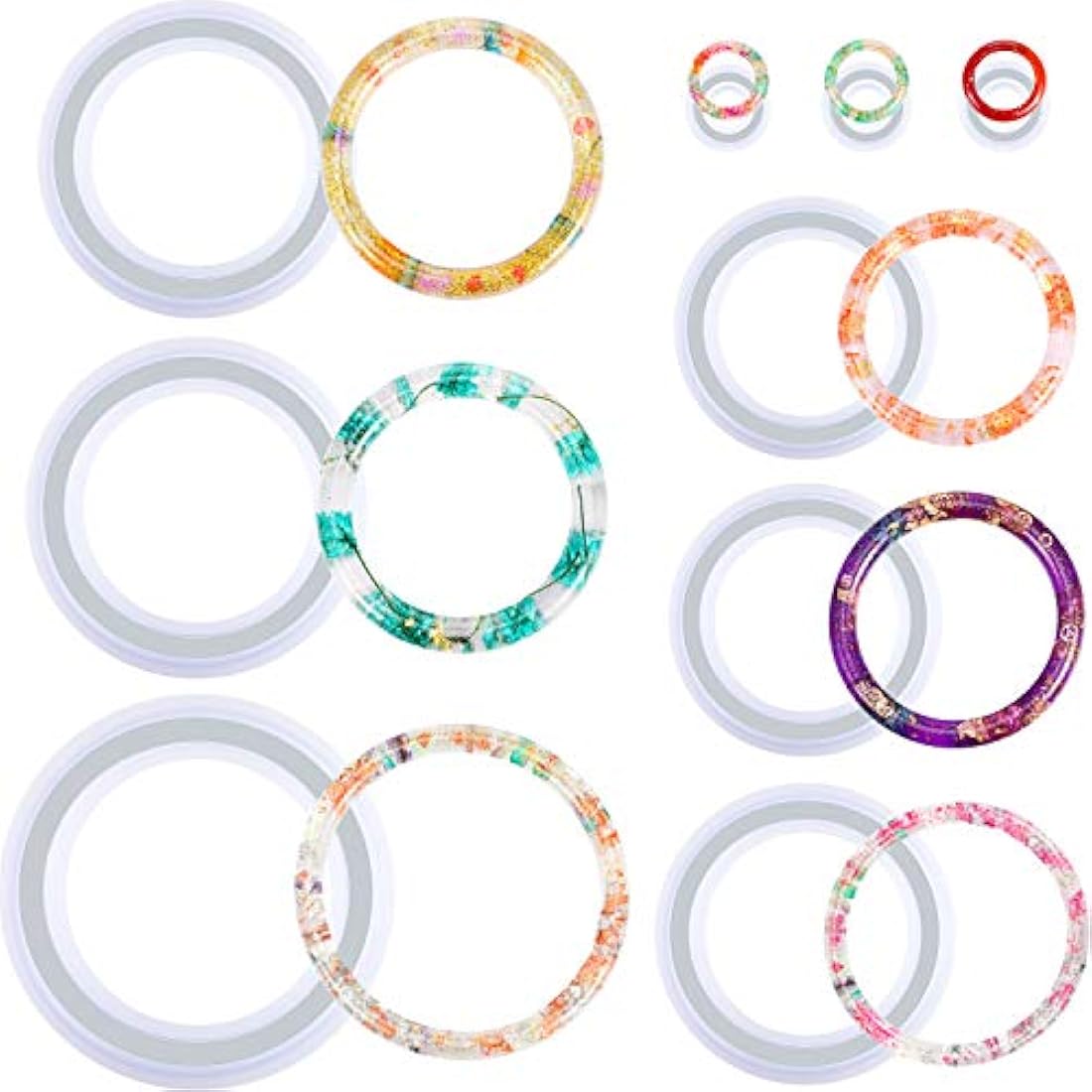 9 piezas de molde de silicona para pulsera y anillo, molde de resina de fundición redondo, molde de silicona para joyas, manualidades y suministros
