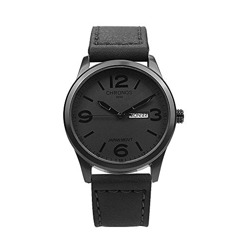 Reloj de pulsera de cuero negro para hombres
