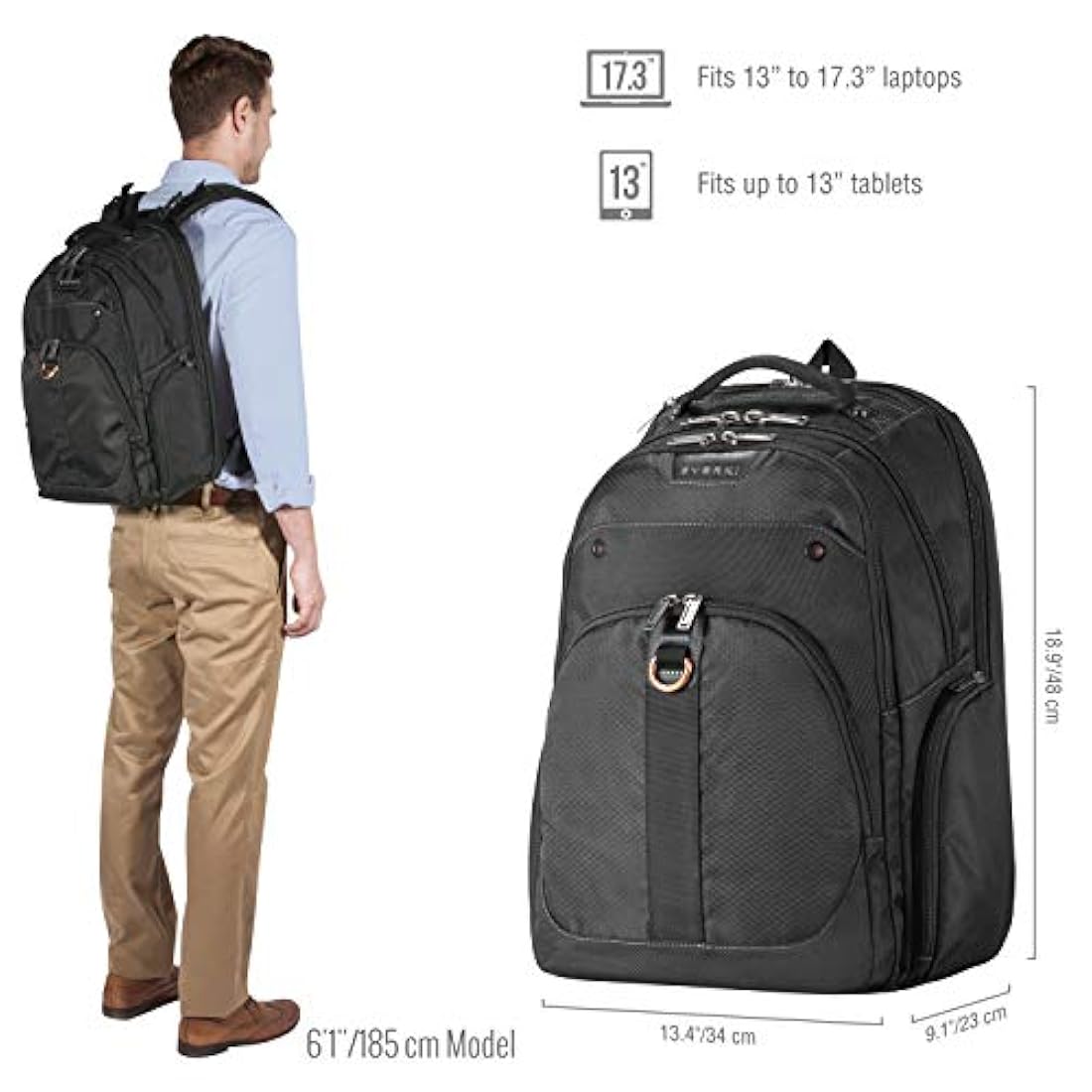 Morral adaptable de 13 a 17.3 in para laptop/Negro. Everki