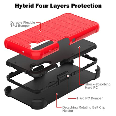 Leptech Funda para Samsung Galaxy A13 5G con protector de pantalla de TPU, [Serie Funda] Funda protectora con clip para cinturón, resistente a prueba de golpes, funda para teléfono celular (rojo)