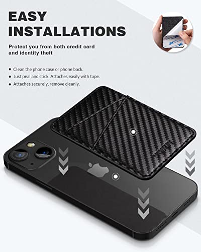 VULKIT Portatarjetas de teléfono, billetera, bolsillo adhesivo de piel, bloqueo RFID, fundas para tarjetas de crédito, se pegan en la parte posterior de teléfonos inteligentes o, Carbon Black