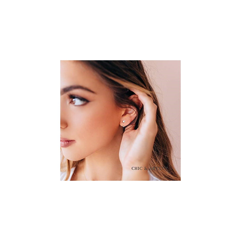 Aretes de aro de plata ley con forma de bola para mujer