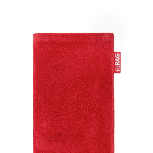 fitBAG Folk Red - Funda a medida para Samsung Galaxy S22 Ultra | Fabricada en Alemania | Funda de piel fina de napa con forro de microfibra para limpieza de pantallas