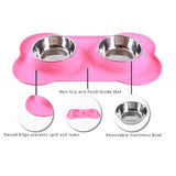 Hubulk - 2 tazones de acero inoxidable para perro, con alfombrilla de silicona antideslizante y cuchara de comida para mascotas, platos para alimentar a perros pequeños, medianos, grandes, gatos, cachorros