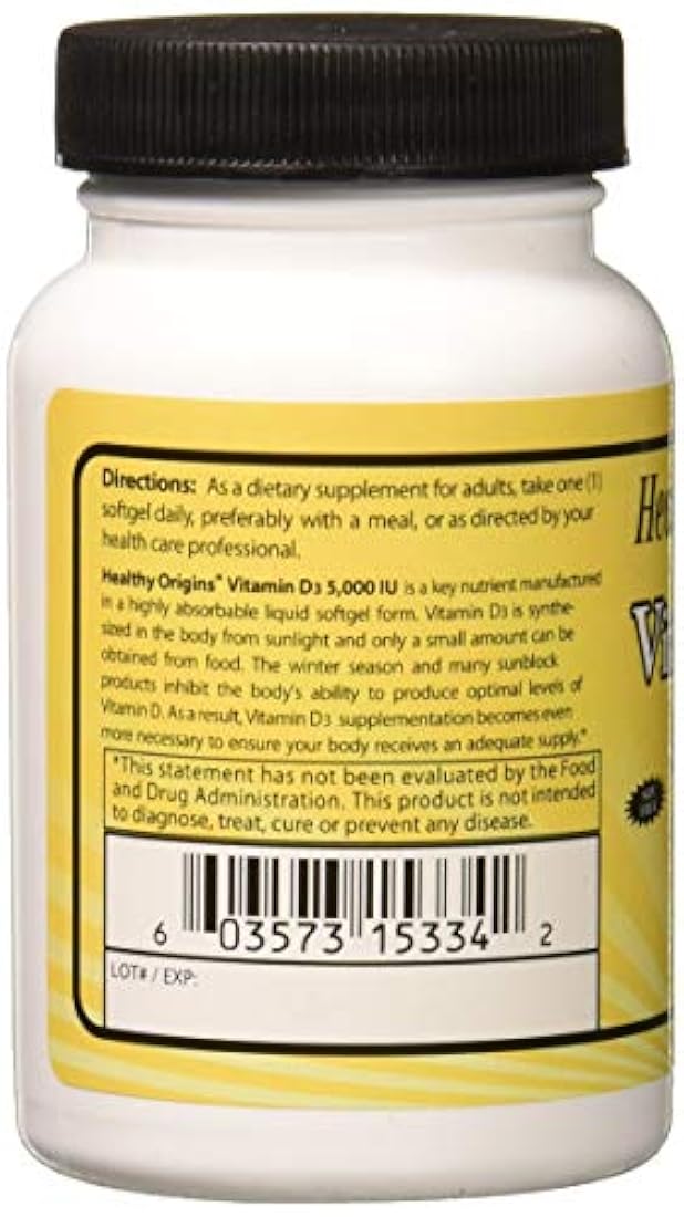 Healthy Origins Vitamina D3 5, 000 geles de lulanolina, 120 unidades