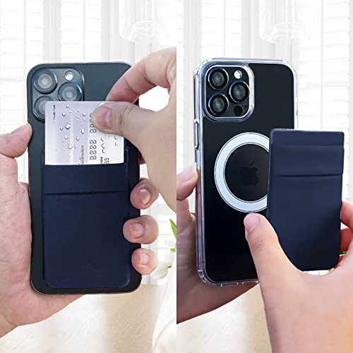 imluckies Cartera magnética compatible con MagSafe Wallet diseñada para iPhone 13 Pro Max/13 Pro/13/13 Mini, doble tela elástica con bolsillos para tarjetas para iPhone 12 Pro Max Mini, color azul