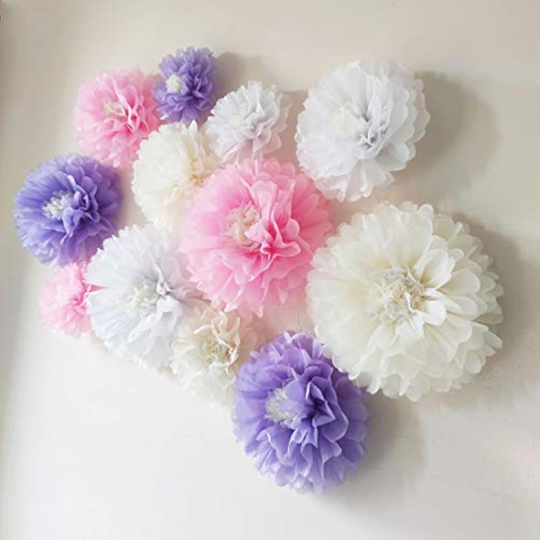 Paquete de 12 flores de papel de seda de color rosa y blanco