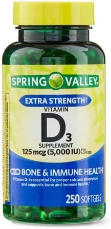 Suplemento de Vitamina D3 5000iu, 250 Cápsulas, No GMO