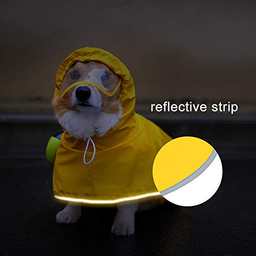 Luccalily - Chubasquero con capucha para perro pequeño, perro mediano, impermeable, con tira reflectante, correa ajustable para el vientre, poncho ligero con bolsa de almacenamiento