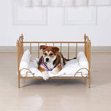 Cama para perro marco de metal cojín de terciopelo blanco
